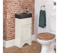 Homestylestore Antique White 400mm Bathroom Vanity Unit With Black Basin And Aged Bronze Round Handles