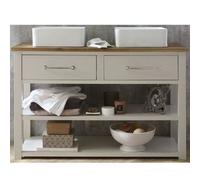 Homestylestore Antique White And Oak 1215mm Bathroom Vanity Unit With Two Square Countertop Basins And Chrome T Bar Handles