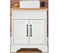 Homestylestore Antique White And Oak 645mm Bathroom Vanity Unit With Square Countertop Basin And Black T Bar Handles