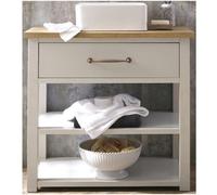 Homestylestore Antique White And Oak 840mm Bathroom Vanity Unit With Square Countertop Basin And Aged Bronze T Bar Handles