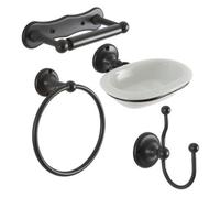 Homestylestore Black 4 Piece Bathroom Accessory Set With Towel Ring, Double Robe Hook, Soap Dish And Toilet Roll Holders