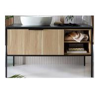 Homestylestore Black And Light Oak 1200mm Bathroom Fluted Vanity Unit And 480 X 350mm Oval Countertop Basin