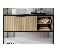 Homestylestore Black And Light Oak 1200mm Bathroom Fluted Vanity Unit And 490 X 310mm Oval Countertop Basin
