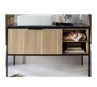 Homestylestore Black And Light Oak 1200mm Bathroom Fluted Vanity Unit And 490 X 390mm Rectangular Countertop Basin