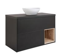 Homestylestore Black Grey 1000mm Led Lit Wall Hung Bathroom Vanity Unit With Oval Chalk Countertop Basin