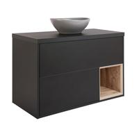 Homestylestore Black Grey 1000mm Led Lit Wall Hung Bathroom Vanity Unit With Oval Pebble Countertop Basin