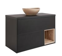 Homestylestore Black Grey 1000mm Led Lit Wall Hung Bathroom Vanity Unit With Oval Sand Countertop Basin