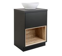 Homestylestore Black Grey 600mm Led Lit Bathroom Vanity Unit Oval Chalk Countertop Basin Open Shelf