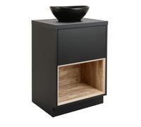Homestylestore Black Grey 600mm Led Lit Bathroom Vanity Unit Oval Countertop Graphite Basin Open Shelf