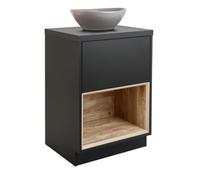 Homestylestore Black Grey 600mm Led Lit Bathroom Vanity Unit Oval Pebble Countertop Basin Open Shelf
