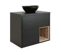 Homestylestore Black Grey 800mm Led Lit Wall Hung Bathroom Vanity Unit Oval Countertop Graphite Basin Open Shelf