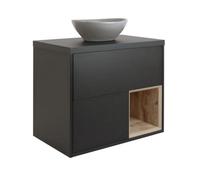 Homestylestore Black Grey 800mm Led Lit Wall Hung Bathroom Vanity Unit Oval Pebble Countertop Basin Open Shelf