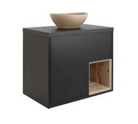 Homestylestore Black Grey 800mm Led Lit Wall Hung Bathroom Vanity Unit Oval Sand Countertop Basin Open Shelf
