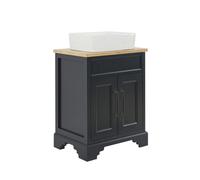 Homestylestore Black Grey And Oak 645mm Bathroom Vanity Unit With Square Countertop Basin And Black T Bar Handles