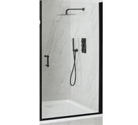 Homestylestore Black Walk In Wet Room Hinged Door Frameless Shower Enclosure And White Tray With Fast Flow Waste 1000 X 700mm