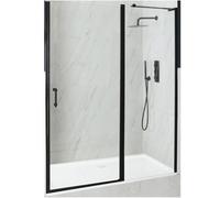 Homestylestore Black Walk In Wet Room Hinged Door Frameless Shower Enclosure And White Tray With Fast Flow Waste 1100 X 700mm