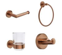 Homestylestore Brushed Copper Bathroom Accessory Set Towel Ring Robe Hook Toilet Roll Holder Tumbler