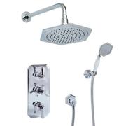 Homestylestore Chrome Art Deco Triple Thermostatic Mixer Valve Shower Head Handset Kit