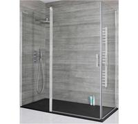 Homestylestore Chrome Corner Walk In Wet Room Double Hinged Door Shower Enclosure Graphite Slate Effect Tray 1200 X 800mm