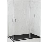 Homestylestore Chrome Corner Walk In Wet Room Double Hinged Door Shower Enclosure With Graphite Slate Effect Tray 1200 X 800mm