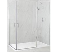 Homestylestore Chrome Corner Walk In Wet Room Double Hinged Door Shower Enclosure With White Slate Effect Tray 1500 X 800mm