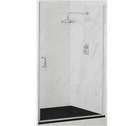 Homestylestore Chrome Wet Room Walk In Hinged Door Frameless Shower Enclosure With Graphite Slate Effect Tray 700 X 1100mm
