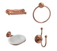 Homestylestore Copper Bathroom Accessory Set With Towel Ring, Double Robe Hook, Toilet Roll Holder And Towel Rail