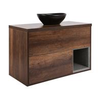 Homestylestore Dark Oak 1000mm Led Lit Wall Hung Bathroom Vanity Unit With Oval Countertop Basin And Graphite Basin