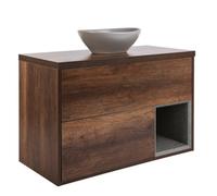 Homestylestore Dark Oak 1000mm Led Lit Wall Hung Bathroom Vanity Unit With Oval Pebble Countertop Basin