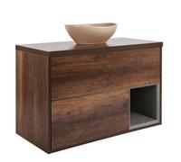 Homestylestore Dark Oak 1000mm Led Lit Wall Hung Bathroom Vanity Unit With Oval Sand Countertop Basin