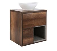 Homestylestore Dark Oak 594mm Led Lit Wall Hung Bathroom Vanity Unit Oval Chalk Countertop Basin Open Shelf