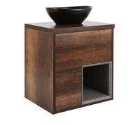 Homestylestore Dark Oak 594mm Led Lit Wall Hung Bathroom Vanity Unit Oval Countertop Graphite Basin Open Shelf