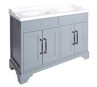 Homestylestore Light Grey 1210mm Bathroom Vanity Unit With Double Basin And Black T Bar Handles