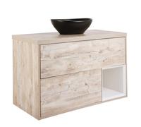 Homestylestore Light Oak 1000mm Led Lit Wall Hung Bathroom Vanity Unit With Oval Countertop Basin And Graphite Basin
