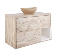 Homestylestore Light Oak 1000mm Led Lit Wall Hung Bathroom Vanity Unit With Oval Sand Countertop Basin