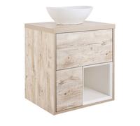 Homestylestore Light Oak 594mm Led Lit Wall Hung Bathroom Vanity Unit Oval Chalk Countertop Basin Open Shelf