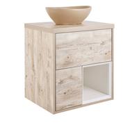 Homestylestore Light Oak 594mm Led Lit Wall Hung Bathroom Vanity Unit Oval Sand Countertop Basin Open Shelf