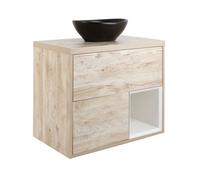 Homestylestore Light Oak 800mm Led Lit Wall Hung Bathroom Vanity Unit Oval Countertop Graphite Basin Open Shelf