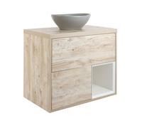 Homestylestore Light Oak 800mm Led Lit Wall Hung Bathroom Vanity Unit Oval Pebble Countertop Basin Open Shelf