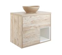 Homestylestore Light Oak 800mm Led Lit Wall Hung Bathroom Vanity Unit Oval Sand Countertop Basin Open Shelf