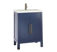Homestylestore Navy Blue 615mm Bathroom Cloakroom Vanity Unit With Basin And Aged Gold T Bar Handles