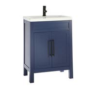 Homestylestore Navy Blue 615mm Bathroom Cloakroom Vanity Unit With Basin And Black T Bar Handles