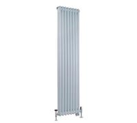 Homestylestore White 1500mm X 380mm Cast Iron Style Vertical Double Column Dual Fuel Radiator With Chrome Thermostatic Valves