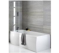 Homestylestore White 1675mm X 850mm Bathroom Left Hand Curved P Shape Shower Bath With Screen And Side Panel