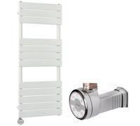 Homestylestore White Flat Panel Heated Towel Rail Radiator With Thermostatic Heating Element And Cable Cover 1200 X 450mm