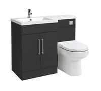 Homestylestore1105mm Black Grey Left Hand Bathroom Combination Vanity Toilet Unit With Chrome Bar Handles