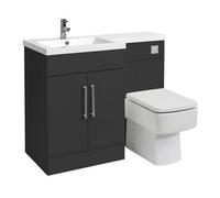 Homestylestore1105mm Black Grey Left Hand Bathroom Combination Vanity Toilet Wc Unit And Chrome Bar Handles