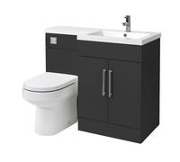Homestylestore1105mm Black Grey Right Hand Bathroom Combination Vanity Toilet Unit And Chrome Bar Handles