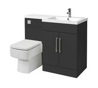 Homestylestore1105mm Black Grey Right Hand Bathroom Combination Vanity Toilet Unit With Chrome Bar Handles