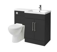 Homestylestore1105mm Black Grey Right Hand Bathroom Combination Vanity Toilet Wc Unit And Chrome Bar Handles